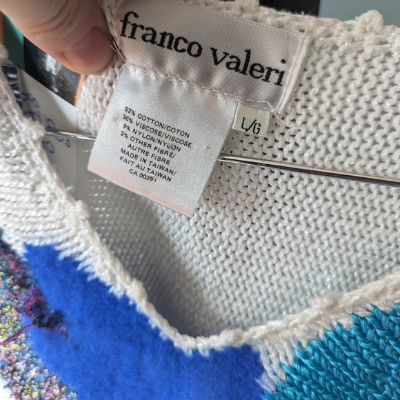 Vintage 80s Franco Valeri Short Sleeve Knit Abstract Top - Size Large - Picture 5 of 8